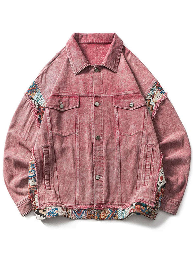 Pink patchwork denim jacket best sale